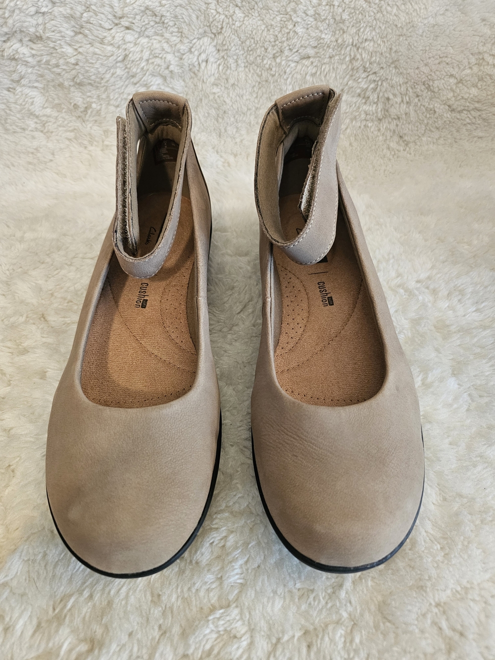 Clarks Medora Nina Mushroom Nubuck Leather Ankle Strap Flats Comfort US 8M NIB
